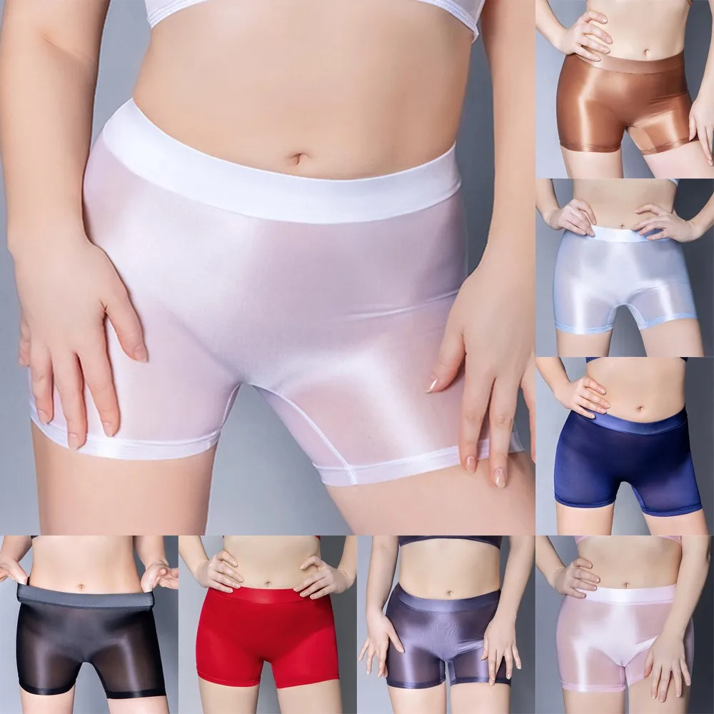 

Women Sexy Transparent Underwear Shorts Boxers Ultra Thin Strectch Glossy Panties Sexy See Through Oil Shinny Smooth Underpants