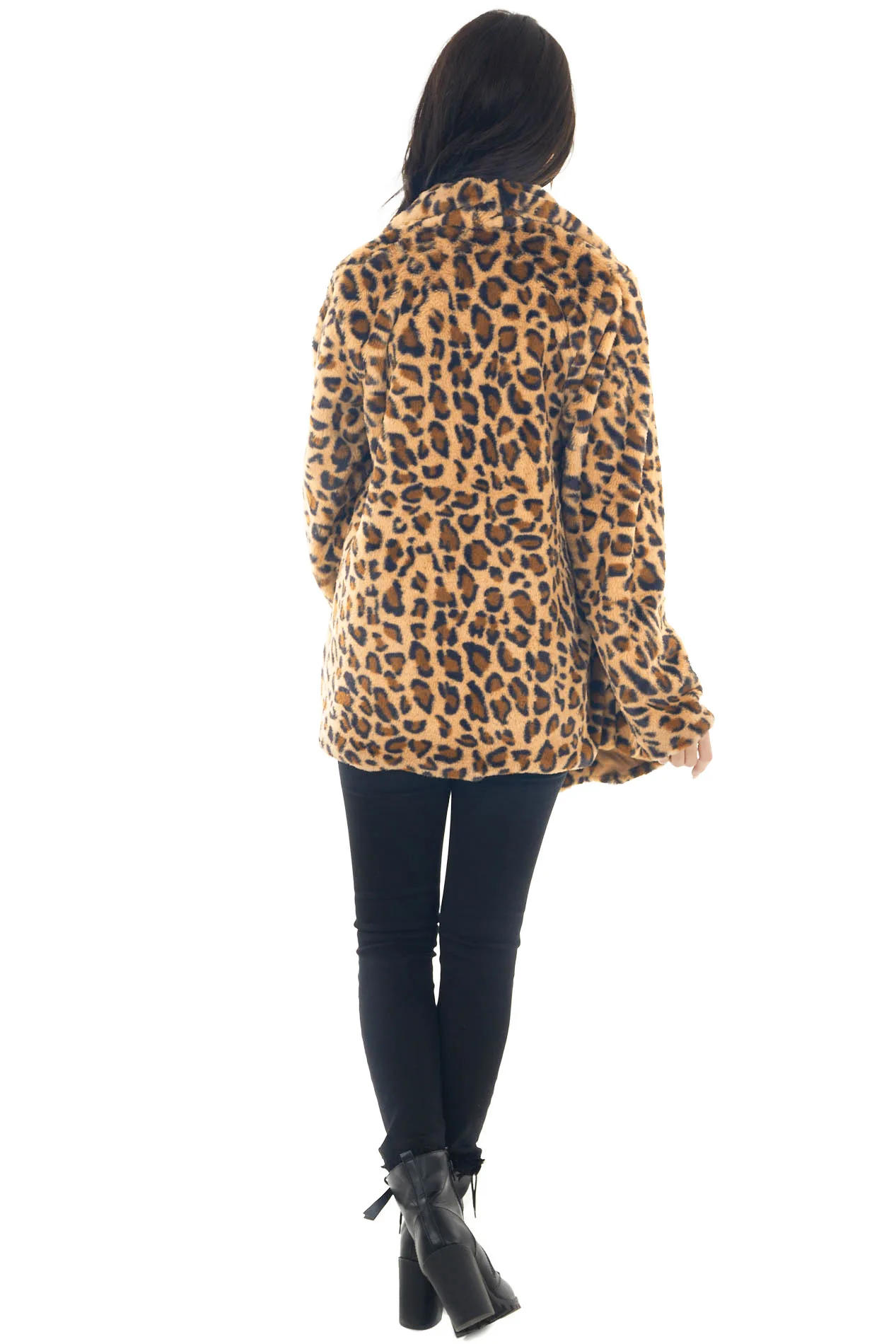 Winter Beltless Lapels Faux-fur Streetwear  Long-sleeved Leopard Fur Coat Women's Clothing Leopard Long Coats for lady