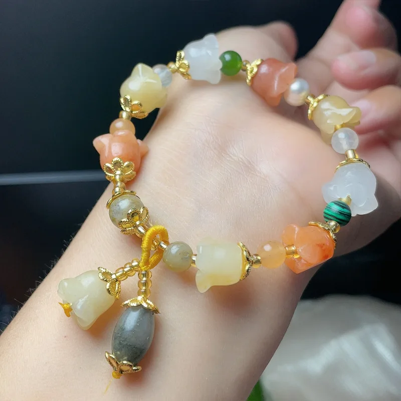 

Jinsi Jade Pumpkin Beads Gourd Bracelet Female Crystal Bracelet Special Interest Light Luxury Gift Girlfriends Student