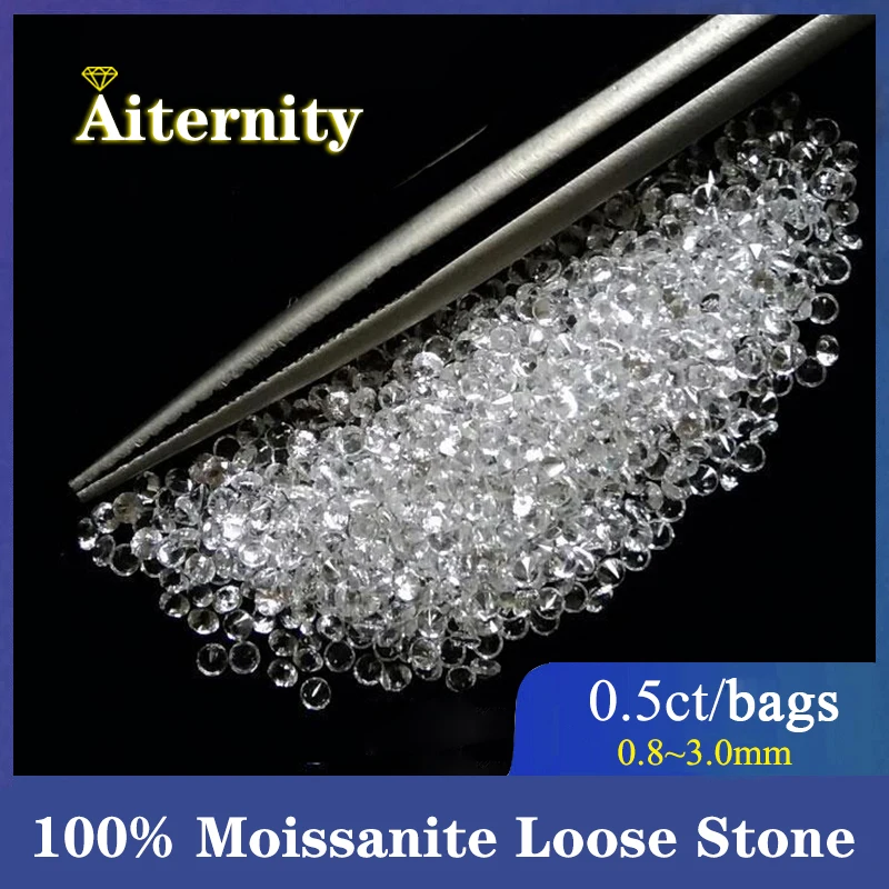 

12 bags(0.5ct/bag)100% Genuine Wholesale D Color 0.8~2.9mm Round Cut Lab Grown Loose Moissanites Stone Test Positive for Jewelry