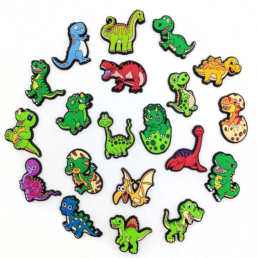 

New 1PCS Jibz Cute Cartoon dinosaur Croc clogs DIY Shoe Charms Accessories PVC decorate boys kids birthday party Lovely Gifts