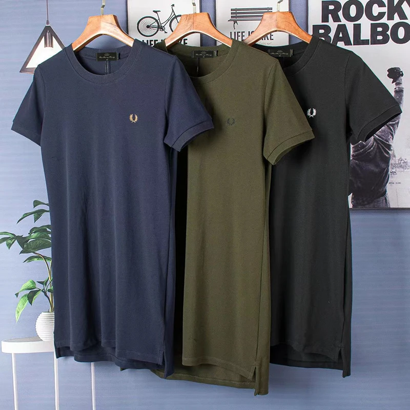 

High Quality Summer Wheat 100% Cotton Women's Short Sleeve Dresses Lady Female Casual Mini Round Neck Dress Femmes Jupe