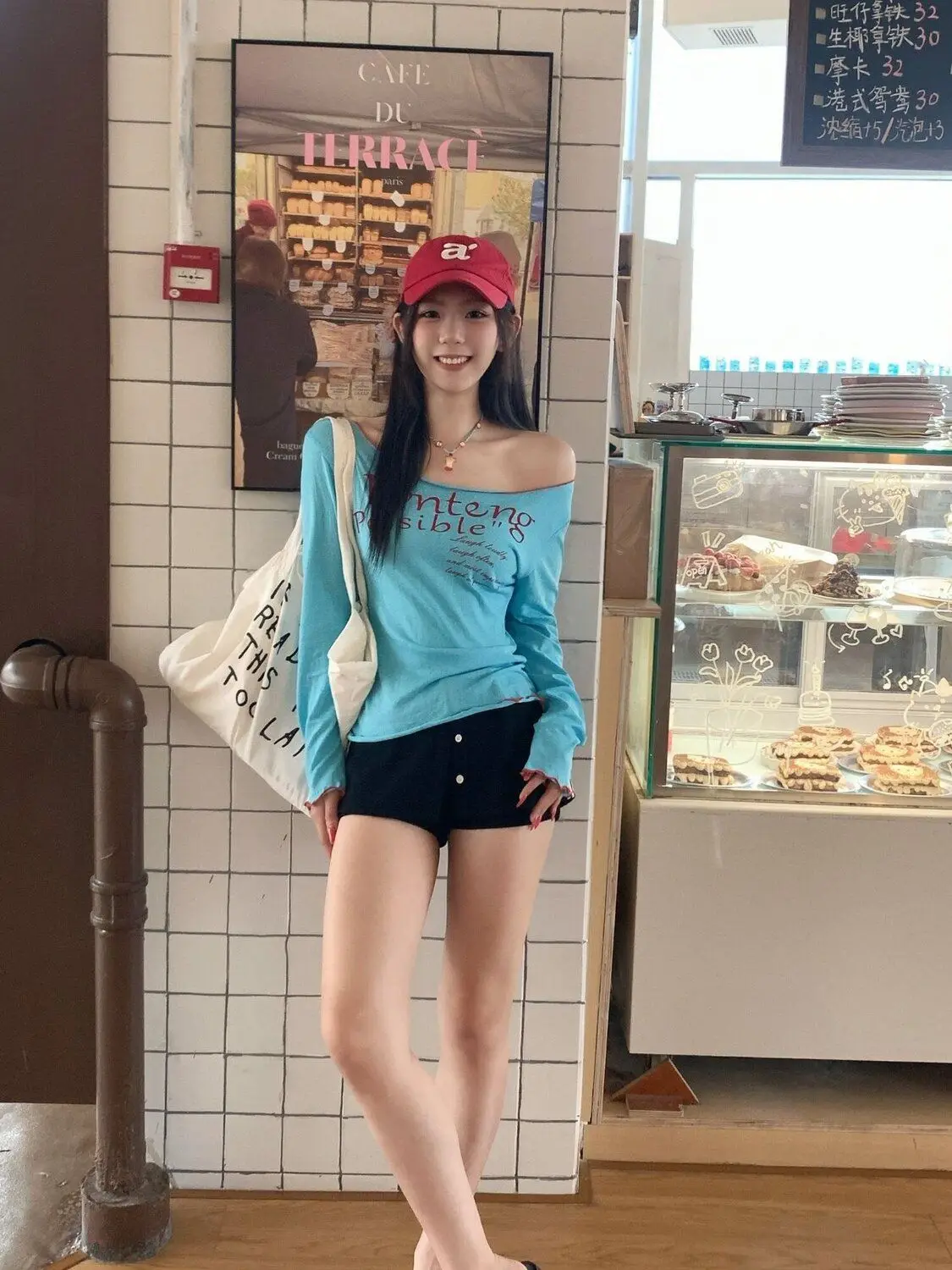 Женская блузка Onalippa American Hot Girl, синяя, тонкая, с длинным рукавом, летняя, приталенная, с открытыми плечами, модель 2026 года (art.: 3920dc441b0ed) - 3920dc441b0ed