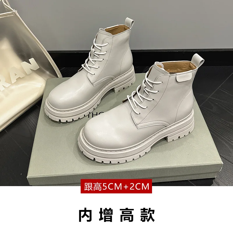 

Women's Ankle Boots Genuine Leather Autumn Lace-up Motorcycle Boots Ladies British Style Women's Ankle Boots