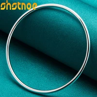 925 sterling silver 3mm solid smooth bangles bracelet for man women engagement wedding charm fashion party jewelry