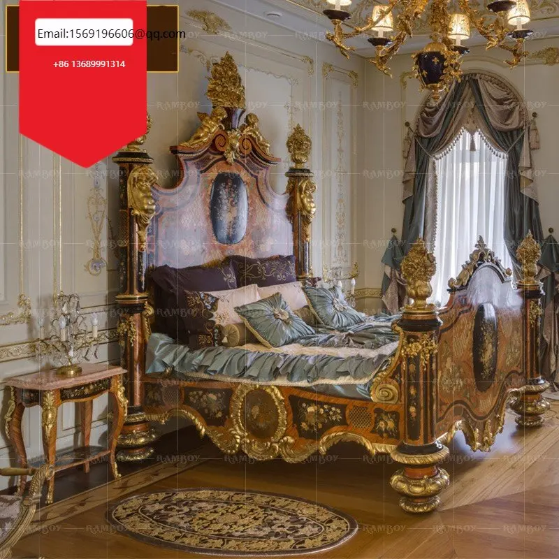 

Italian style double bed European style solid wood carved bed villa master bedroom luxury Royal noble wedding bed