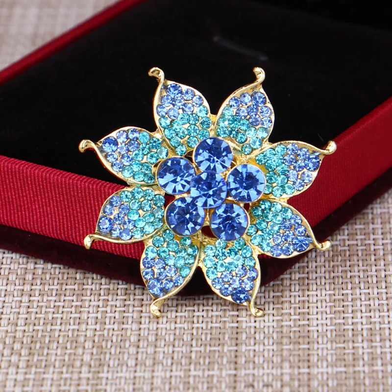 

New Colorful Floral Fashion Brooch Blue Rhinestone Corsage Feminine Sweater Cardigan Pin Button Needle Scarf Buckle Accessories