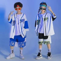 kid hip hop clothing cardigan baseball shirt oversized short sleeve top summer print shorts for girl boy dance costume clothes