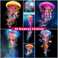 5d ab diamond painting colorful jellyfish drill square round diamont embroidery cross stitch kits mosaic pictures home decor