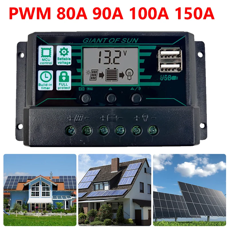 80A 100A 150A Solar Charge Controller 12V 24V Solar Panel PV Controller for Lifepo4 Lithium GEL Lead Acid Battery 24h Shipping