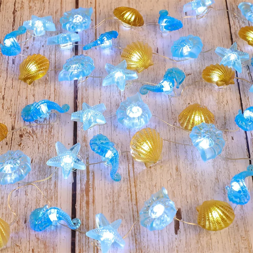 

Nautical Theme Decorative String Lights Sea Sand Seahorse Beach Lights Battery 20 LED For Outdoor Camping Wedding Birthday Party