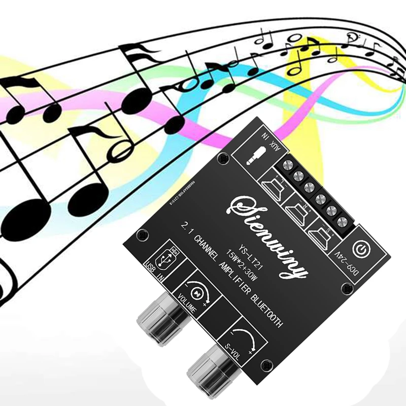 YS-LT21 2 1 канальная плата Bluetooth усилителя 15 Вт + 30 с регулятором сабвуфера
