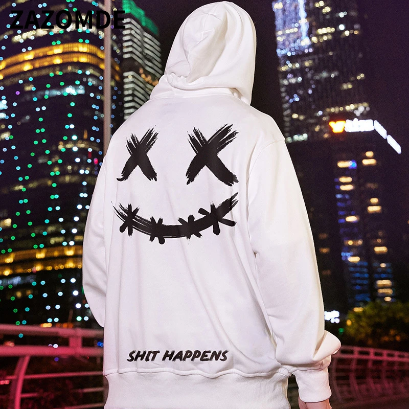 

ZAZOMDE Men Hoodie Sweatshirts Fashion Happy Smile Face Print Hooded Sweatshirts Men Hip Hop Pullovers Couple Streetwear Hoodies