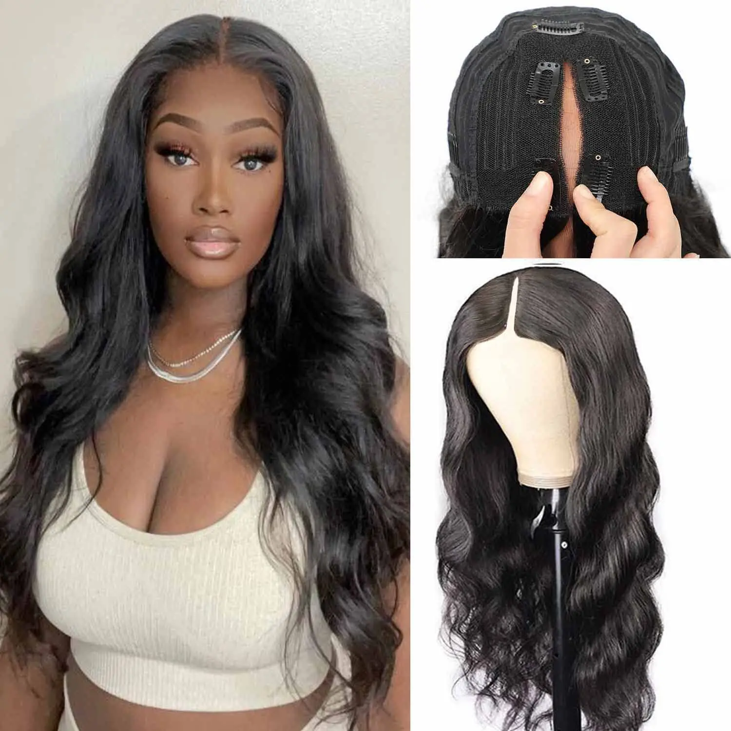 

Парик тела V U-образной формы из человеческих волос, парик U-образной формы, парики из бразильских волос для черных женщин, парик без клея, пар...