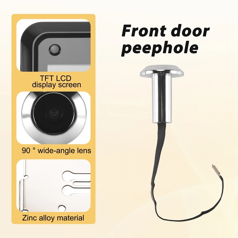 Дверной глазок дверной 90 шт. ° Широкоугольный цифровой 2 4-дюймовый ЖК-дисплей для