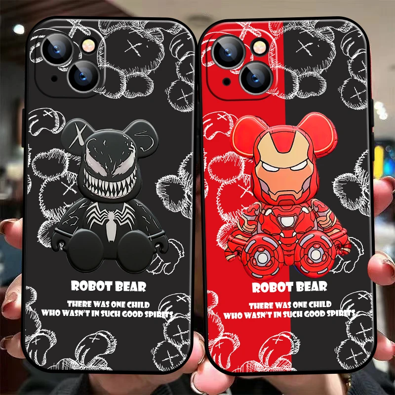 

Marvel Luxury Cute Bear For Apple iPhone 13 12 11 Pro Max Mini X XR XS Max SE 6 6S 7 8 Plus Phone Case Liquid Silicon Coque