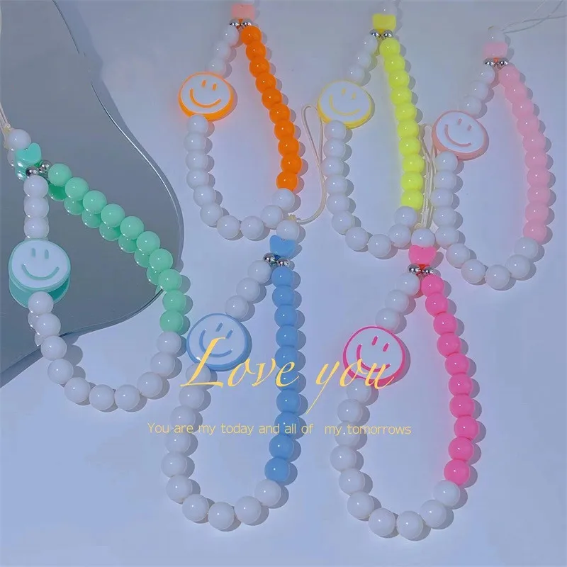 

Colorful Multiple Styles Available Bracelet Smiley Acrylic Beaded Decorating Anti-Lost Trendy Mobile Phone Chain Female Jewelry