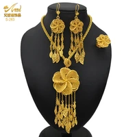 aniid 24k gold plated jewelry set dubai women flower necklace earrings ring set african tassel pendant luxury jewelry gifts