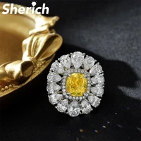 sherich flower 6ct yellow square ice flower cut high carbon diamond 100 925 sterling silver fashion ring womens brand jewelry