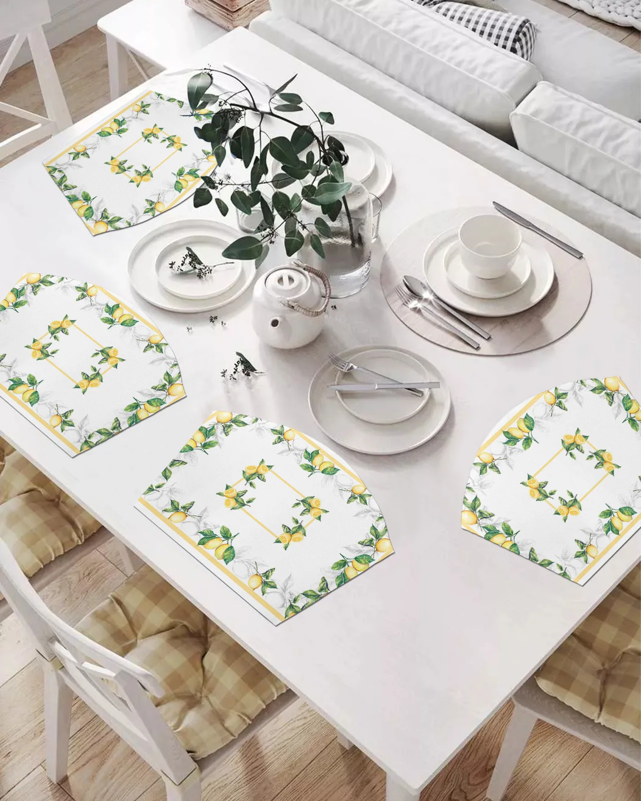 

Набор подставок в форме веера, 2/4/6 шт., коврики для стола с листьями цитрусовых и свежих лимонов, подставка под чашу, Рождественский домашний ...