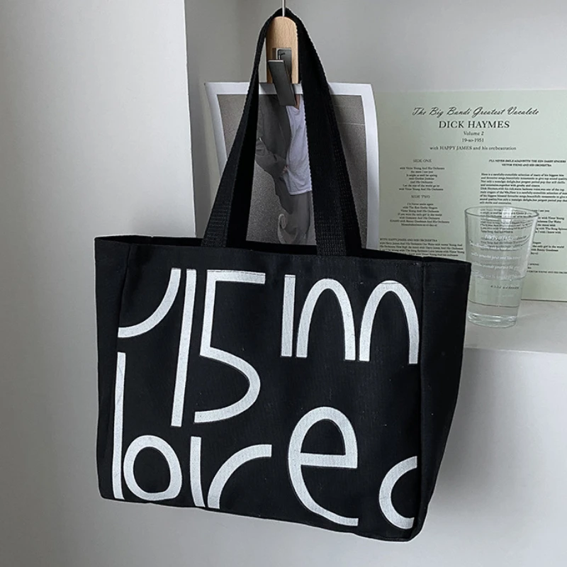

Large Capacity Women Canvas Tote Bag Solid Color Shoulder Bag Casual Handbag for Ladies Reusable Harajuku Shopping Bags