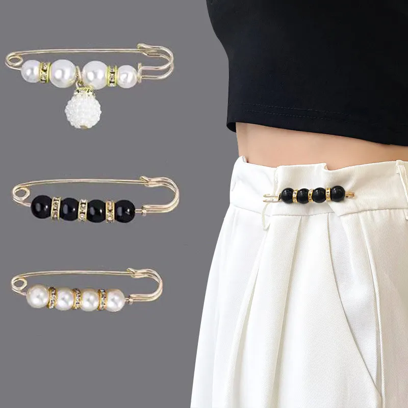 

1Pcs Waistband Pin Vintage Anti Exposed Pearls Crystal Brooch Rhinestone Waist Tighting Clap Clothing Pins Accessories Jewelry T