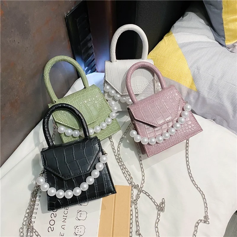 

2023NEW Oeak Pearl Handle Super small Design Leather Shoulder Bags for Women Stone Pattern Crossbody Bag Female Travel Handbags