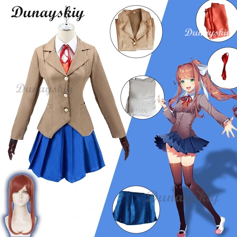 Игра Doki Literature Club Monika Косплей Sayori Юрий Нацуки Костюм Парик Комплект Школьная Форма