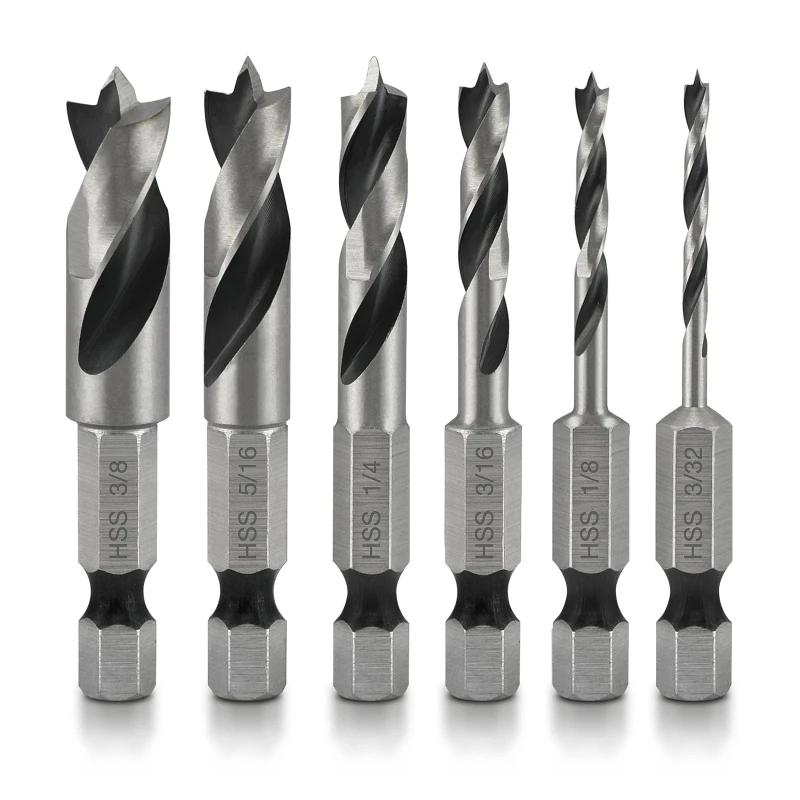 

6 Pcs HSS Brad Point Stubby Drill Bit Set for House Construction Work Portable