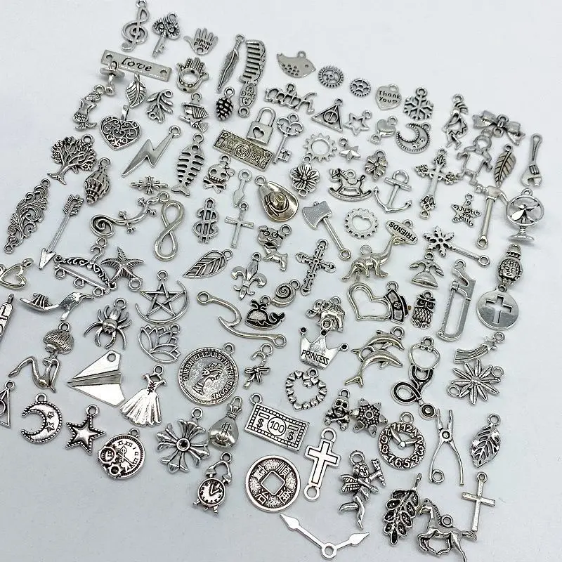 

20/50pcs Retro silver pendant decorative Accessories handmade Earring nail necklace key chain metal material Random DIY Supplies