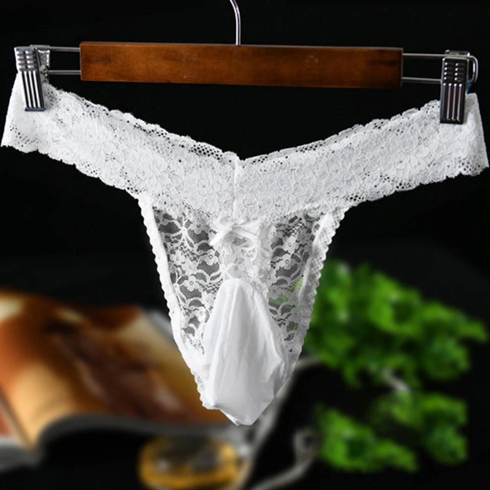 

Men Lace Sissy Thongs Lingerie Man Sissy Panties Transparent Briefs Mens G-String Gay Pouch Briefs Sexy New Low Rise Underwear