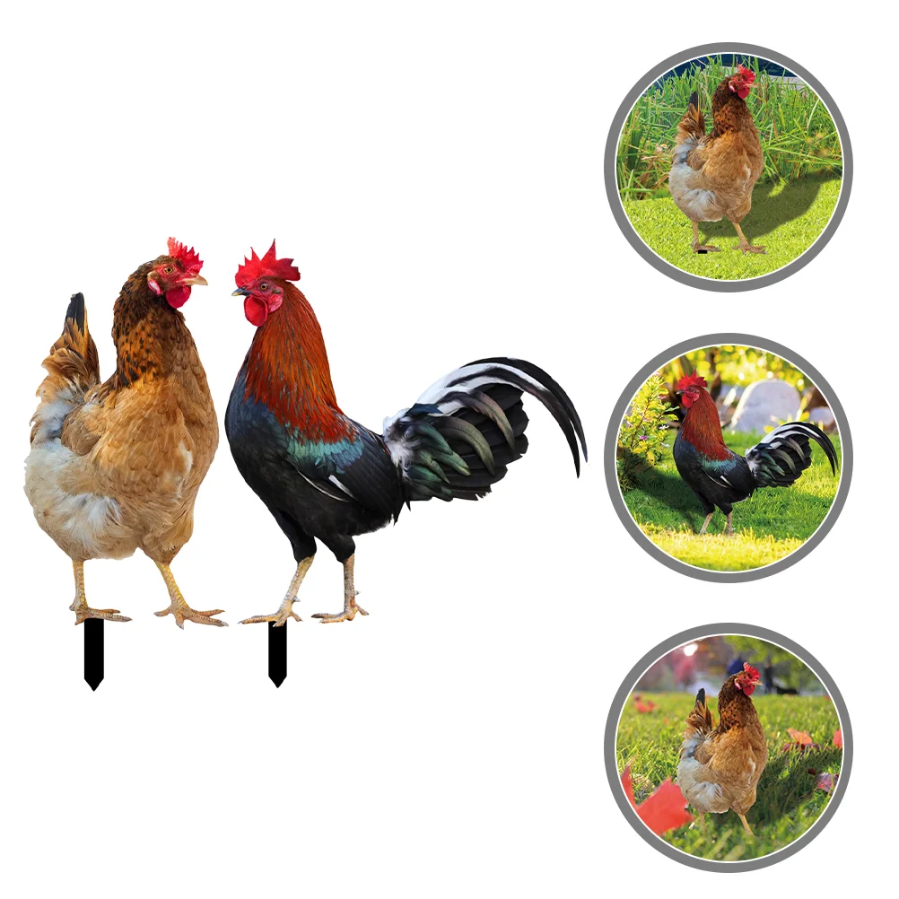 

2 Pcs Decorative Garden Inserts Outdoor Decoration Stakes Chicken Ornament Yard Animal Acrylic Silhouette Hen