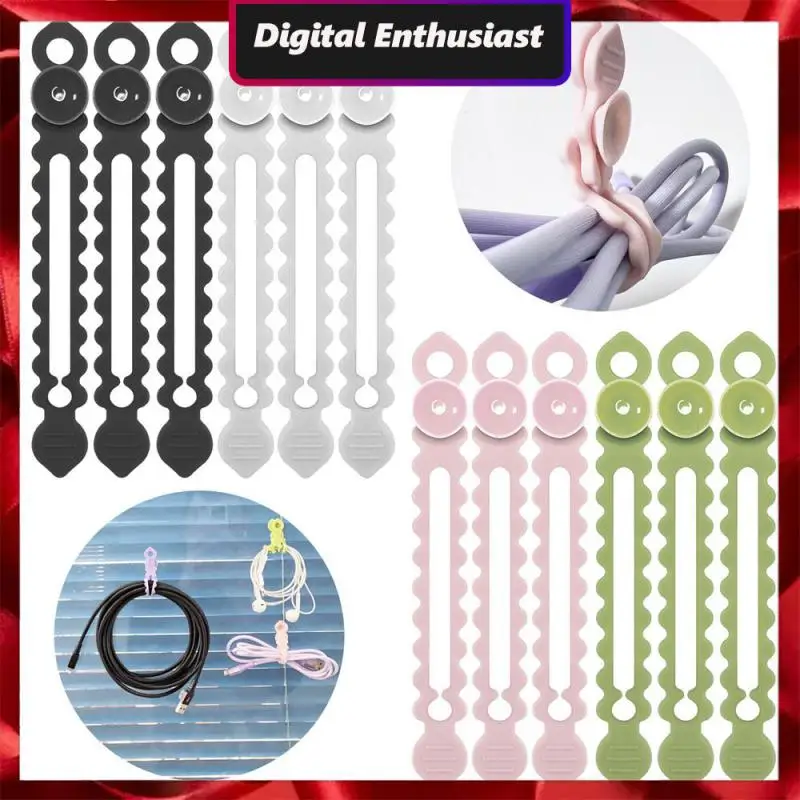 

With Suction Cup Data Cable Winding Tape Durable Silicone Wire Manager Cable Storage Reusable Cable Ties Buckle Design Winder