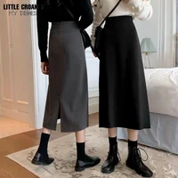 slim straight office wear skirts women 2022 spring new package hip long high split chic designed fashion solid mujer faldas