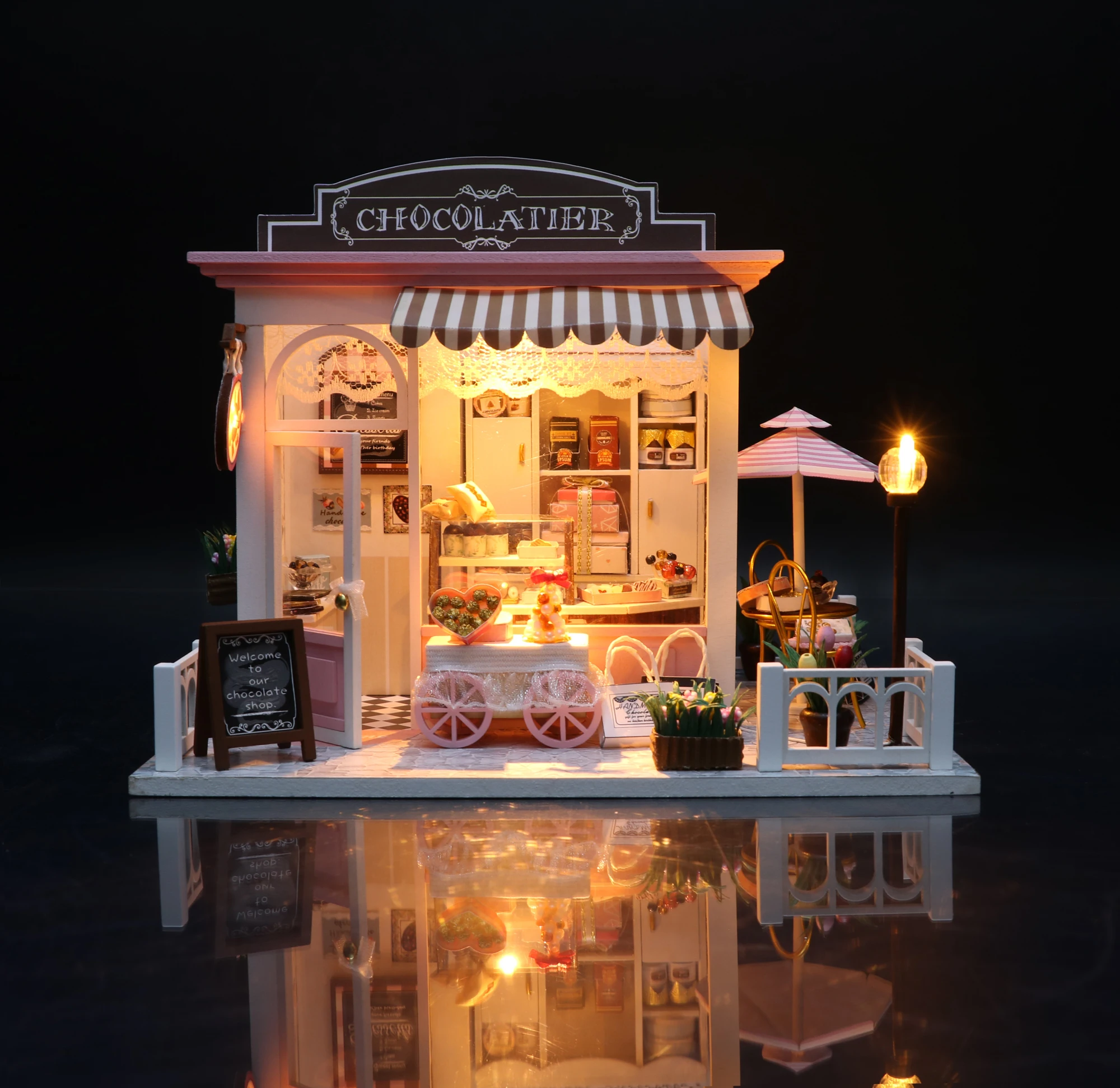 

3D Jigsaw Puzzle Maual Mini Coffee Shop Model Wooden Toys Handmade Building Small Store Manual Doll House Assemble Patterns