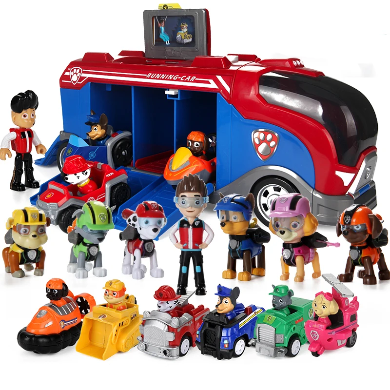 

Paw Patrol Toys for Boys Bus Captain Ryder Kids Pow Birthday Gift Chase Skye Marshall Figure Cartoon Toy Car Lookout Tower