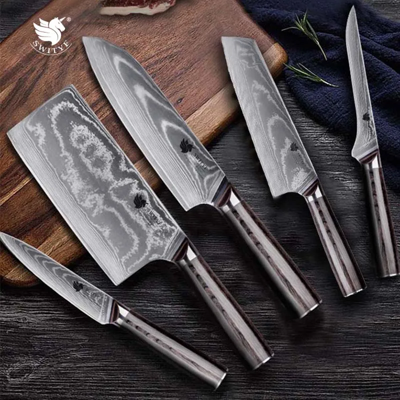 

Набор кухонных ножей VG10 из дамасской стали, 67 слоев, 10 шт.