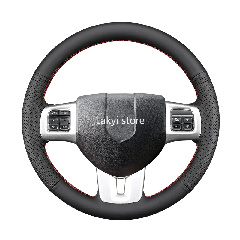 

DIY hand sewing stitches Black Top Layer Feather Car Steering Wheel Cover for Dodge Challenger Journey Dart Avenger Charge