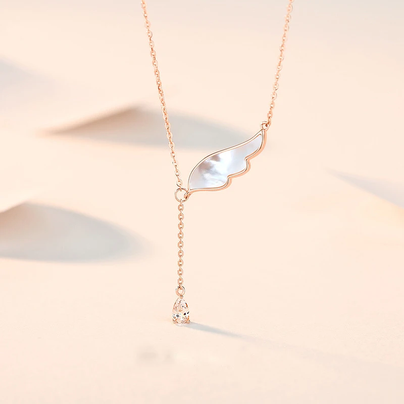

SHELL Korean Angel Wings Shell Necklace For Women Rose Gold Fritillaria Collar Chain Fashion Ins Net Red Wings Pendant Gifts