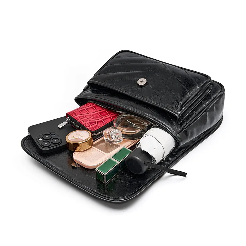 LOERSS Women's Messenger Bag Large Capacity Vagrant Shoulder Bag Multifunction Underarm Bags Retro Fashion Genuine Leather Bag