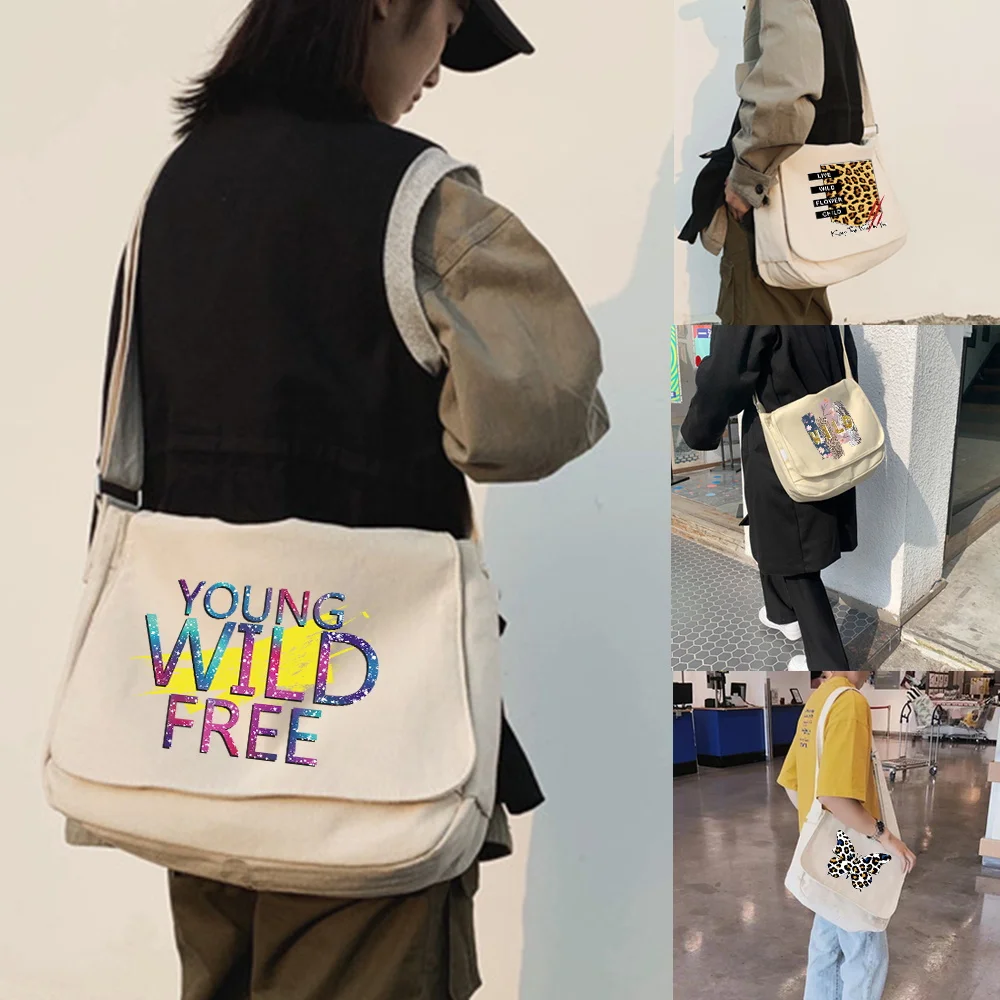 

Large Capacity Canvas Shoulder Bags for Women Japanese Harajuku Diagonal Bag Student Crossbody Money Bag Wild Printed