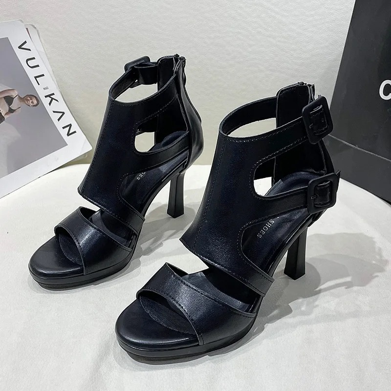 Женские сандалии с открытым носком летние туфли на молнии сзади римские женские