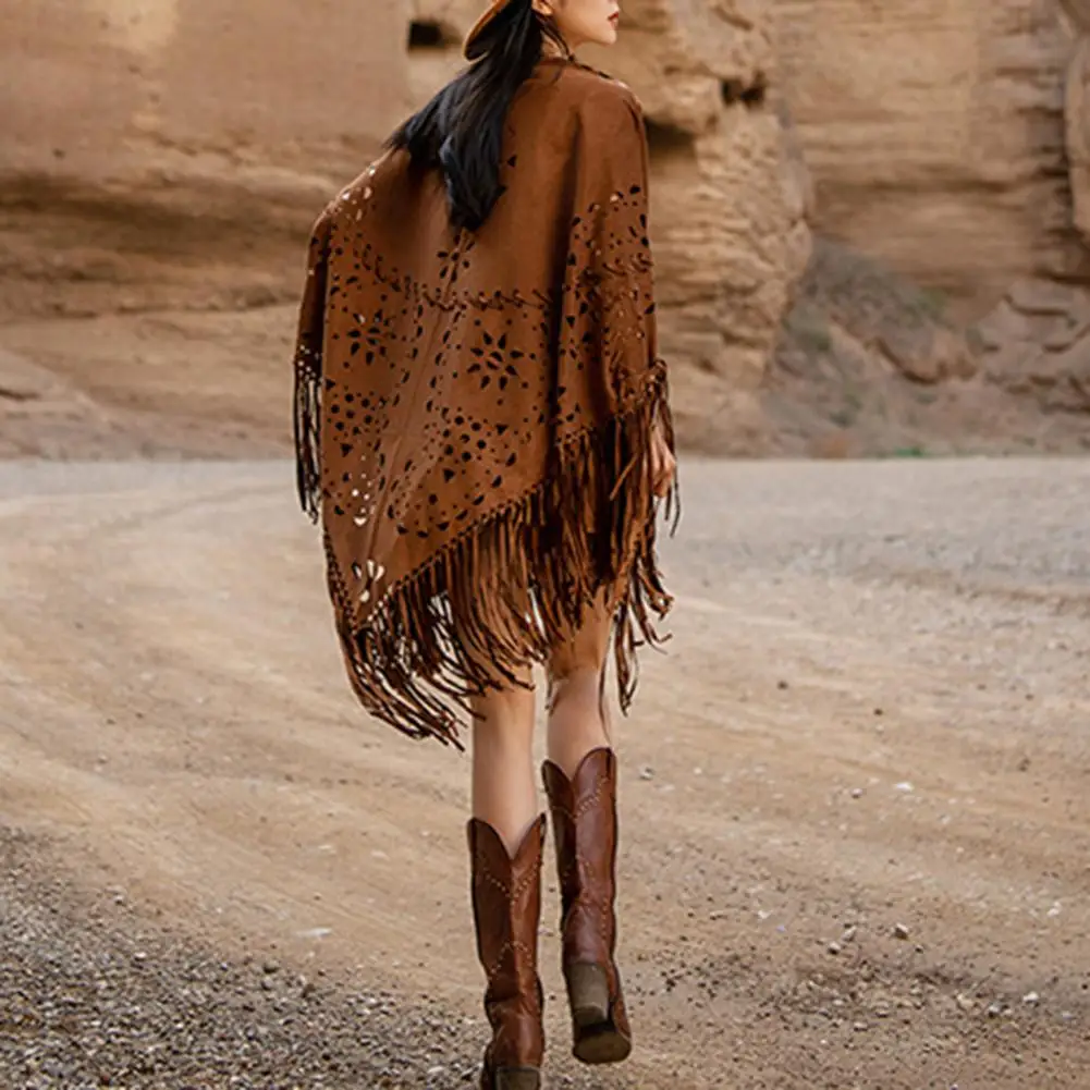 Женская элегантная замшевая открытая шаль-пончо теплая ткань однотонный зимний