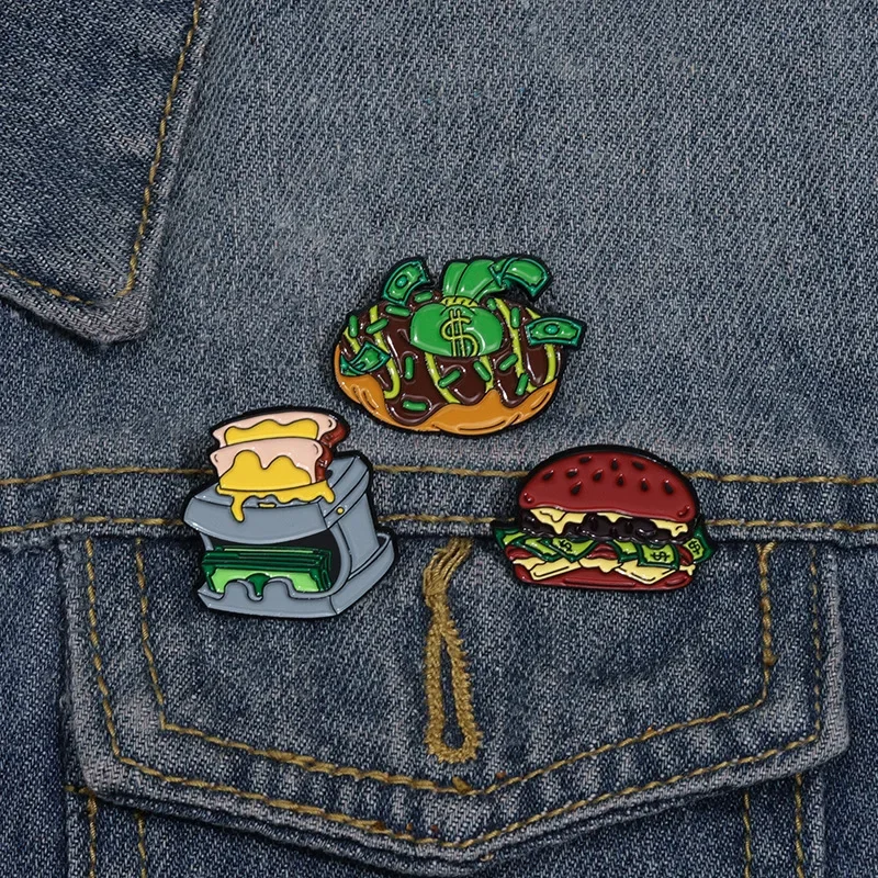 Мультяшная банкнота Хан эмалированная булавка вкусный гамбургер тостер брошь