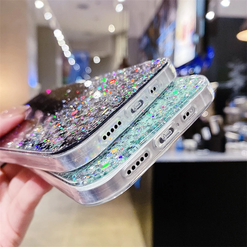 Glitter Sequins Clear Phone Case For Samsung Galaxy F15 F54 F34 F23 F62 F42 F12 F41 F04 F02S M51 M31S M21S M11 Bling Soft Cover