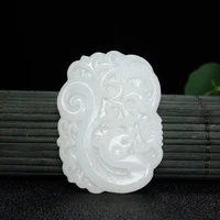 dragon phoenix natural white jade pendant necklace chinese carved fashion charm jewelry accessories amulet gifts for women men