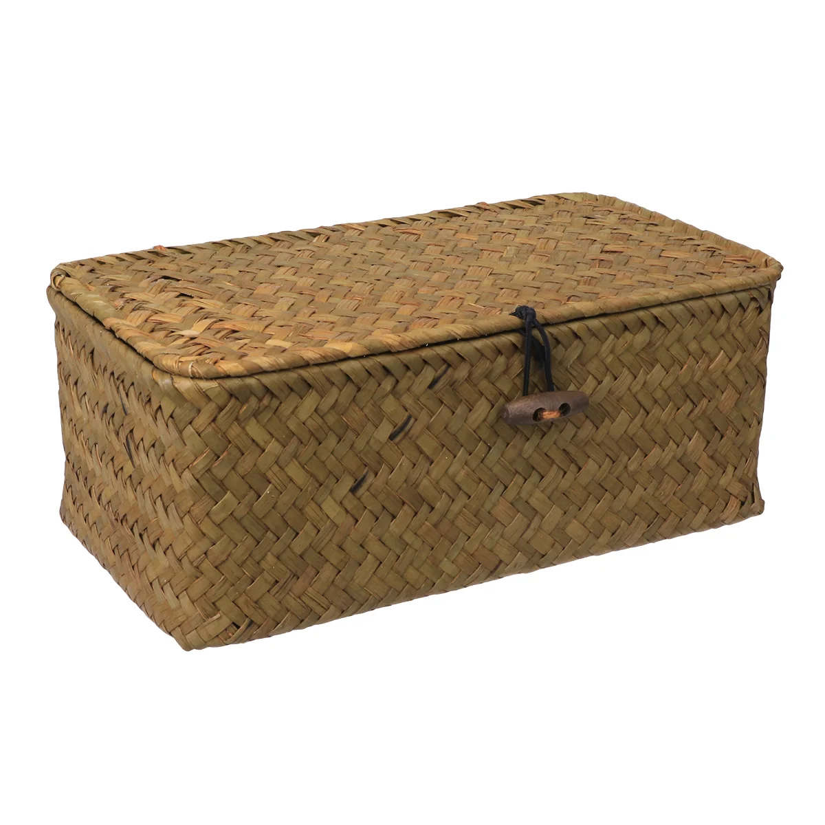 

Rectangular Baskets with Lid Cover Portable Woven Storage Drawer for Desk Living Room Makeup Lotion