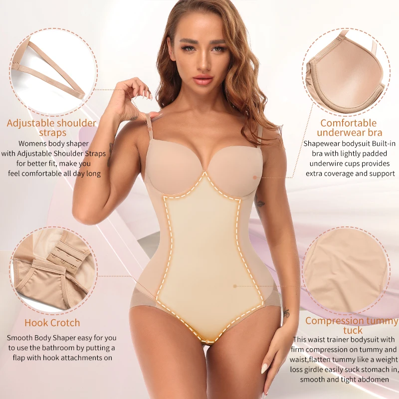 

Sexy Lace Bodysuit Shapewear Body Shaper With Cup Tummy Control Women Belly Sheath Waist Trainer Reductive Slimming Underwear