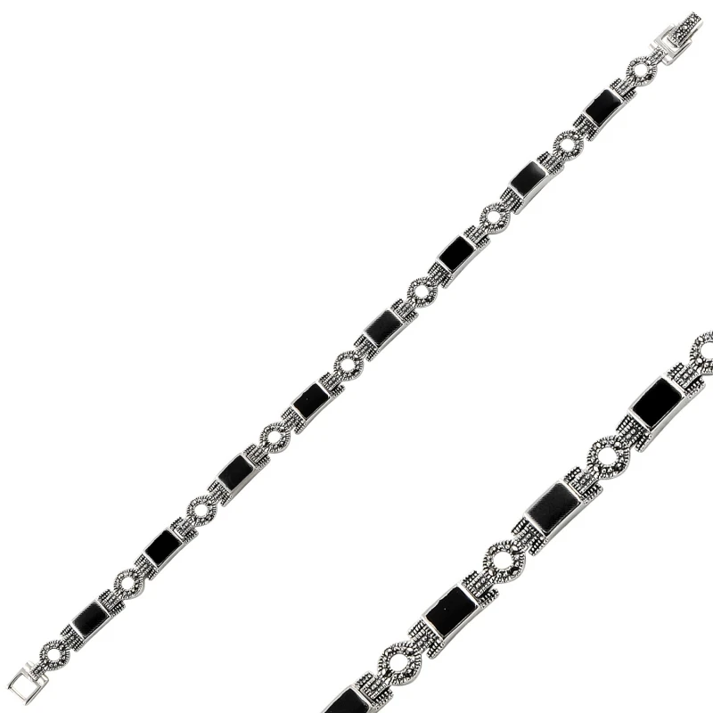 

Silver 925 Sterling Marcasite & Natural Stone Bracelet