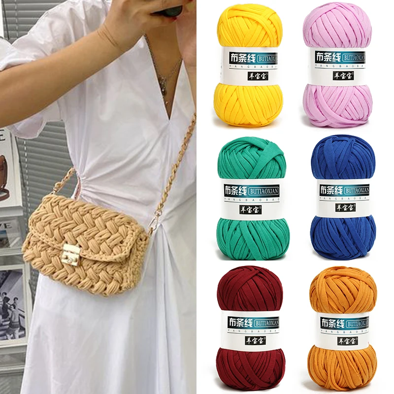 

Soft Thick T Shirt Yarn For Hand Knitting Material Wool Ball Coarse Wool Cloth Stripe Bag Accessories Skin Friendly DIY Yarn